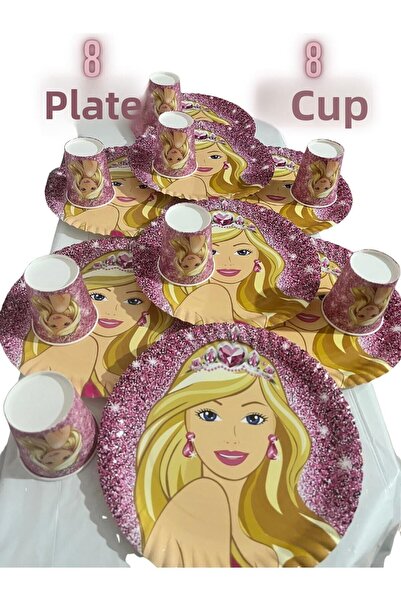 partyrüyası Σετ πάρτι με χάρτινα πιάτα και φλιτζάνια με θέμα την Barbie για 8 άτομα