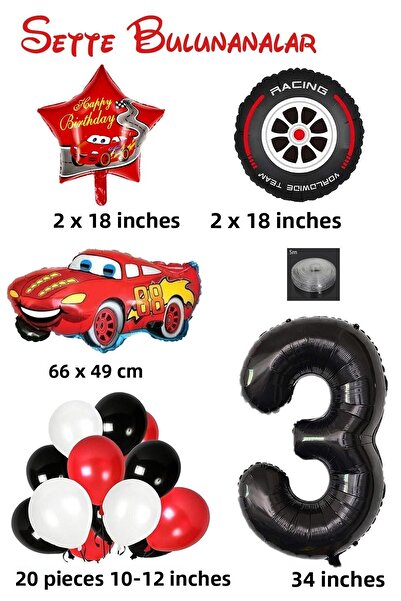 Patladı Gitti 3 Years Old Cars Themed Birthday Party Celebration Balloon Set