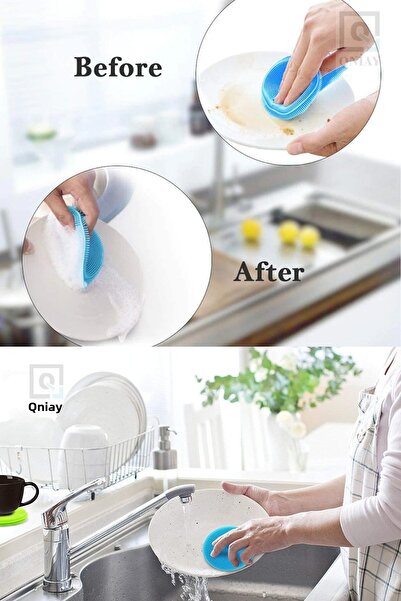 QNİAY Silicone Dishwashing Brush Non-Spill (2 PCS)
