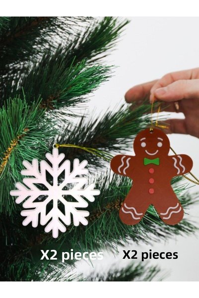 LoyHediyelik Christmas Pine Tree Decorations Cookie Man X2, Snowflake X 2