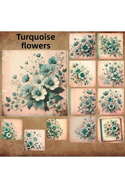 Pink Swan Craft Flori turcoaz de epocă - Set de autocolante pentru planificat...