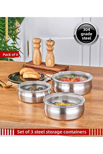 Steel & More 3-Piece Steel Casserole Model Storage Container 6 Pieces