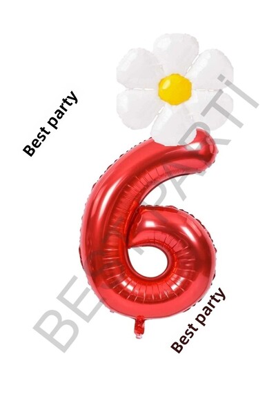 BEST PARTİ DOĞUM GÜNÜ PARTİ SÜSLERİ Red Number and White Daisy Foil Balloon S...