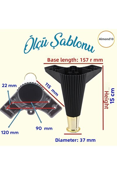 Badem10 Wetra Line Set 6 bucăți Mobilier Unitate TV Canapea extensibilă Fotoliu Canapea Suport Picior 15 cm Negru Aur M8 Bolt