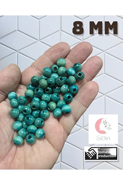 Selin Mărgele din lemn 8 mm 100 gr (490 bucăți) Turcoaz