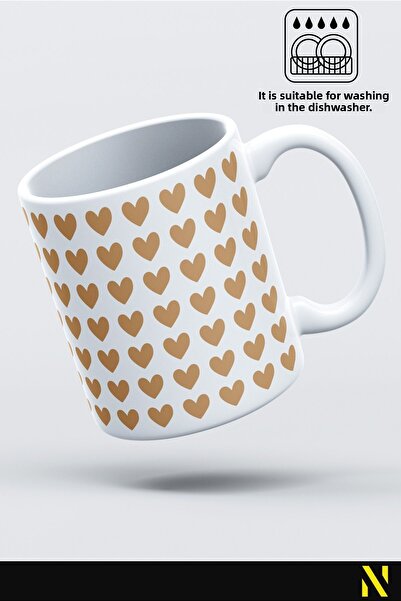 nilizma Brown Heart Patterned Colorful Mug – 330 ml Mug | Stylish and Durable Design