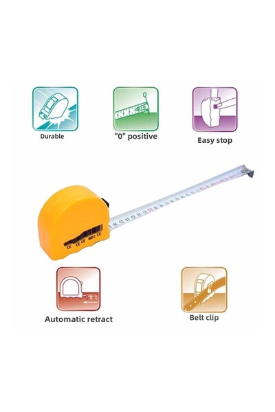 Badem10 Bandă metalică pliabilă de 3 metri de culoare galbenă - Măsurare cu butoane și carcasă din plastic