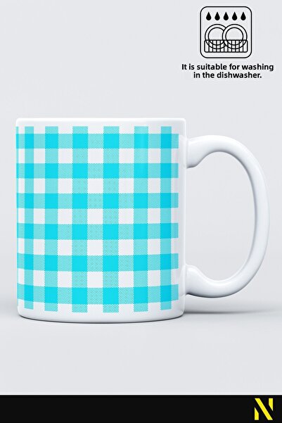 nilizma Turquoise Colored Plaid Gingham Patterned Mug – 330 ml Mug | Stylish and Durable Design