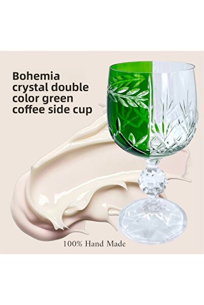 Kristal Market Handmade Crystal Bohemia Green Double Color Decorative Presentation Stand Footed Goblet Coffee Side Water Glass