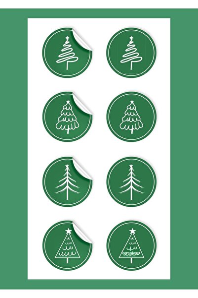 anka design Christmas Themed Pine Patterned Art Sticker (4X4Cm) 48 Pieces