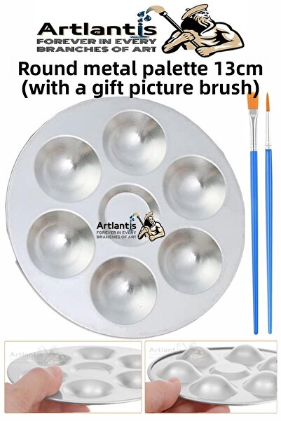 Artlantis Round Metal Palette 1Pcs Metal Paint Palette with 7 Containers 13cm...
