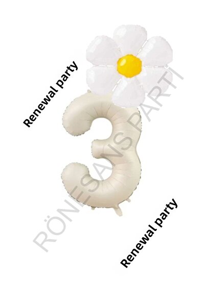 Generic Brand Beige Number and White Daisy Foil Balloon Set Age 3