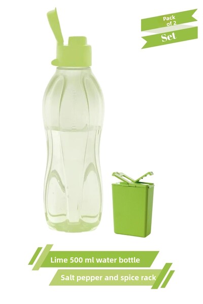Tupperware Eco Lime 500 ml Water Bottle Flask Salt Bottle Black Pepper Bottle Set of 2