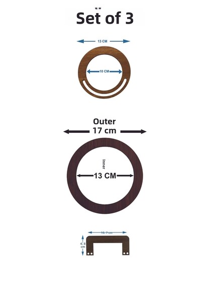 şamaksesuar Set of 3 Wooden Bag Handles (3 Pairs) (6 Pieces) (Brown)