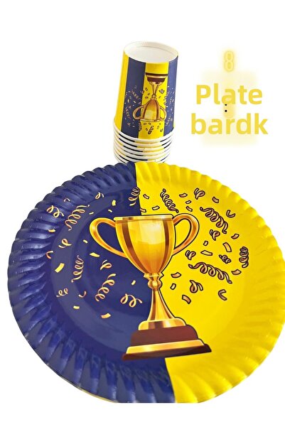 partyrüyası Yellow Navy Blue Mug Themed Birthday Set for 8 People