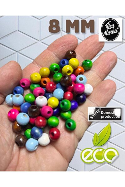 Flea Market 8 мм дървени мъниста с различни цветове - 100 грама