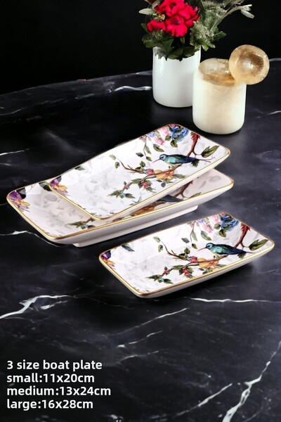 Pinkev مجموعة من 3 أطباق عرض لخدمة الكاياك السيراميكية