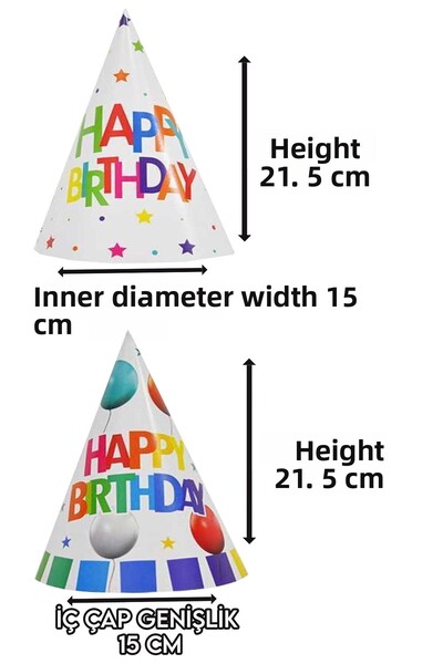 Parti dolabı 20 τμχ Κώνος Γενεθλίων Παιδικό και Ενήλικο Καπέλο πάρτι από χαρτόνι Happy Birthday Printed 21,5x15 cm