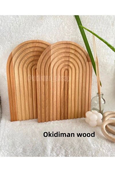 SVM DESİGN صينية عرض خشبية منحوتة بتصميم نصف قوس قزح، صينية عرض كبيرة الحجم، ...