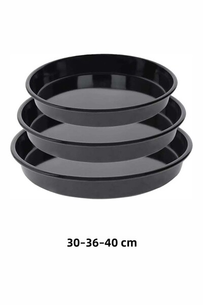 COOK-LAB 30-36-40 cm Set of 3 Black Glossy Enamel Round Oven Trays