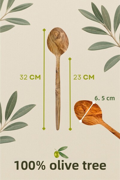 Ülgenev 1 Piece 100% Natural Olive Tree Spoon – 32 cm Handmade, Suitable for Rice and Sauce, Does Not Stick