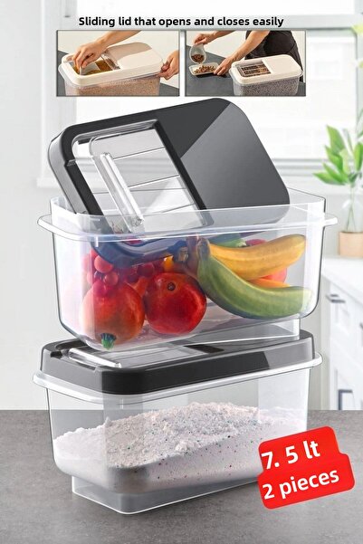Open Home Concept 2 قطعة 7.5 لتر غطاء منزلق سهل صندوق متعدد للأغذية والبقوليا...