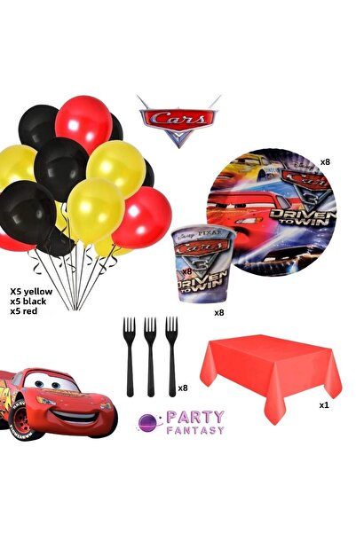 Party Fantasy مجموعة سيارات لحفلات أعياد الميلاد، طبق سيارات، زجاج، شوكة، مفر...