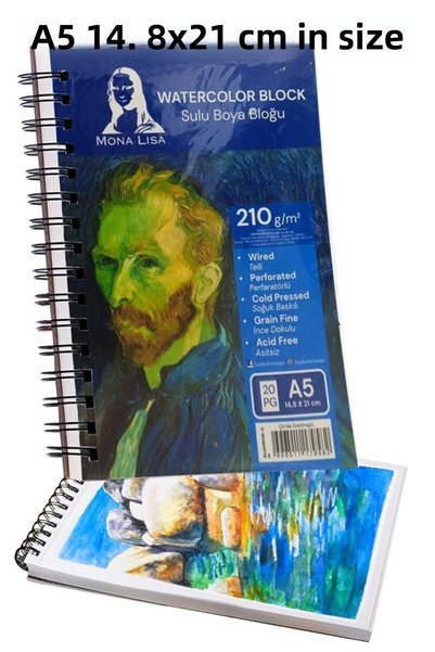 Artlantis Watercolor Block with Wire A5 210Gr 20 Sheets Fine Textured Sketchb...