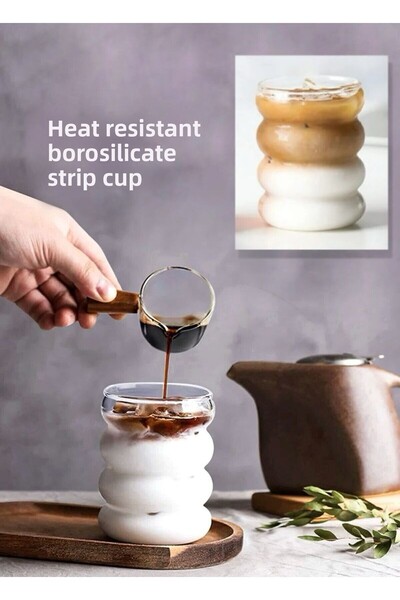 MİS KİTCHEN Heat Resistant Glass Stripe Cup - Cold Coffee and Presentation Tip