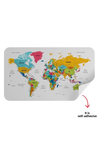 Harita Sepeti Turkish Educational Country And Capital Detailed Atlas World Map Wall Sticker-3851