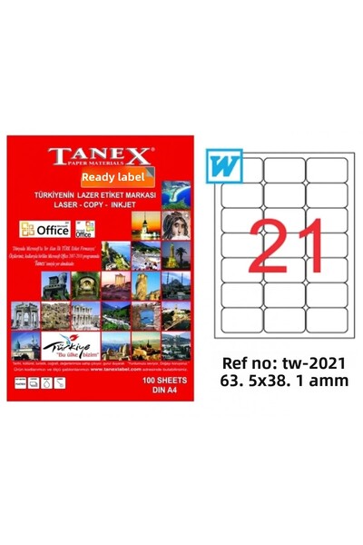 Tanex TW-2021 (63,5 x 38,1 mm) Лазерна етикетка (100 броя)