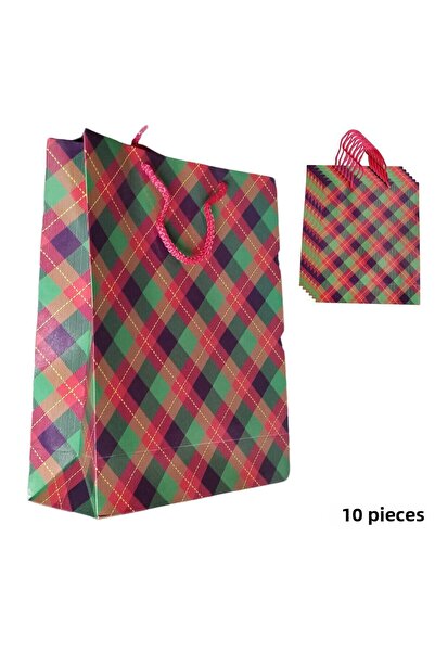 roco paper كيس هدايا من الورق المقوى برباط منقوش باللون الأحمر - 10 قطع، 25x3...