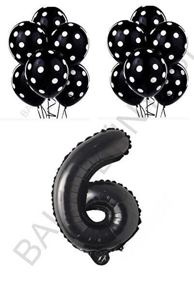 BAL10 DÜNYASI Black Number and Black and White Polka Dot Balloon Set Age 6
