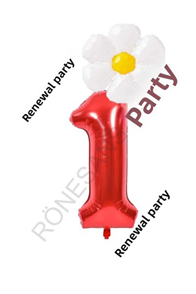 Generic Brand Red Number and White Daisy Foil Balloon Set Age 1