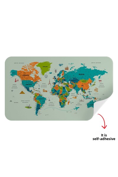 Harita Sepeti Turkish Educational Country And Capital Detailed Atlas World Map Wall Sticker-3855