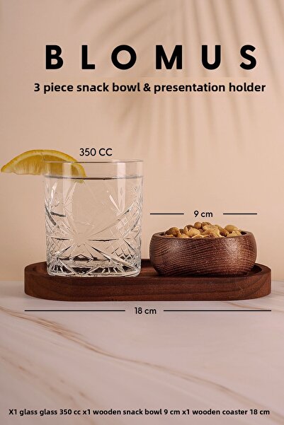 Fhilli Blomus 3-Piece Presentation and Snack Bowl Set with Wooden Base