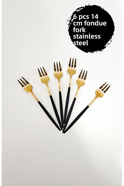 BRE HOME 6 قطع شوكة فوندو صغيرة من الفولاذ المقاوم للصدأ باللون الأسود مقاس 14 سم