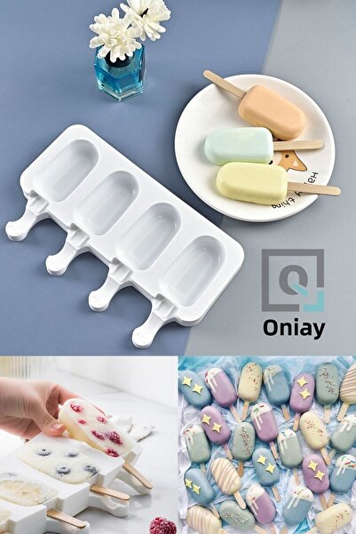 QNİAY Magnum Model Silicone Ice Cream Mold - 4 Pieces and 50 Wooden Sticks Gift