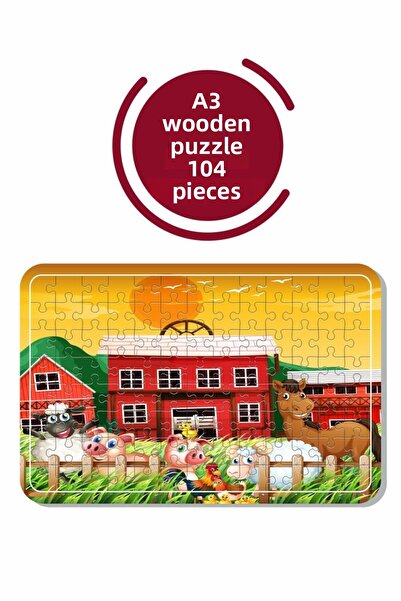Baskı Atölyesi لغز خشبي لحيوانات المزرعة A3 مكون من 104 قطعة