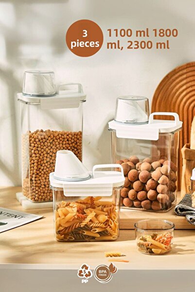 grimorlife 3-Piece Leak-Proof Food Pulses Storage Set - 1100ml 1800ml 2300ml Scale Storage Containers