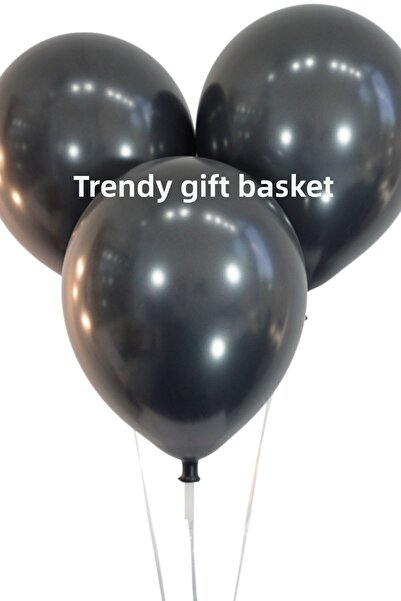 Trend Hediye Sepeti بالونات سوداء معدنية مقاس 12 بوصة، عبوة من 10 قطع