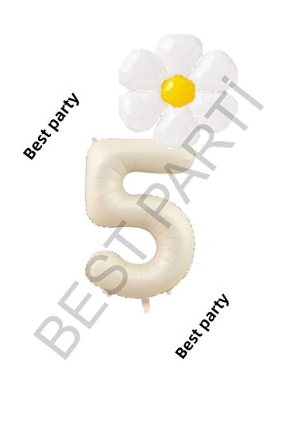 BEST PARTİ DOĞUM GÜNÜ PARTİ SÜSLERİ Beige Number and White Daisy Foil Balloon...