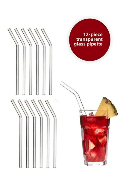 KCA HOME Transparent 12-Piece Glass Slanted Straws