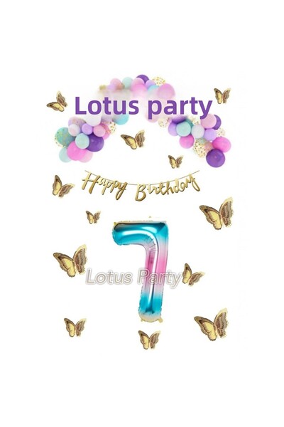 LOTUS PARTY مجموعة عيد ميلاد لعمر 7 سنوات على شكل فراشة وقوس قزح ووحيد القرن ...
