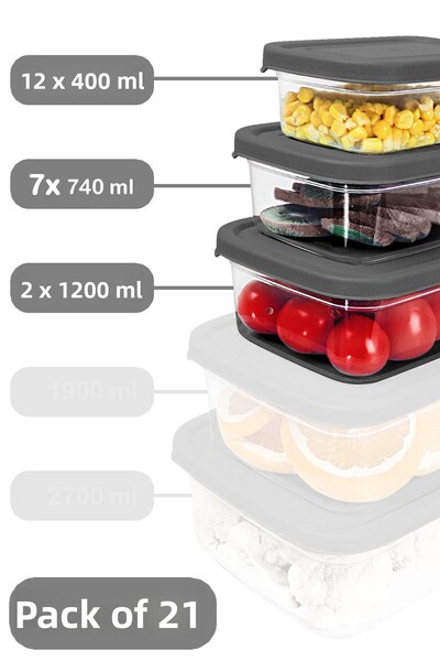 Meleni Home Gray 21-Piece Microwave Suitable Rectangular Food Organization Container Set