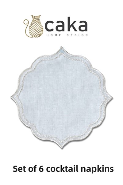 CASANUOVA 6 قطع مناديل كوكتيل مطرزة بتأثير كتان ليزا (كريمي)