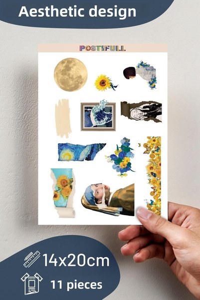 Postifull Van Gogh Sticker Set, Large Size, 11 Pieces Waterproof, Vintage Sticker, Laptop, Phone, Suitcase Compatible