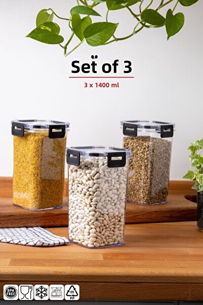Nandy Home 1400ML Set of 3 Square Clear Storage Container Set with Lock Lid