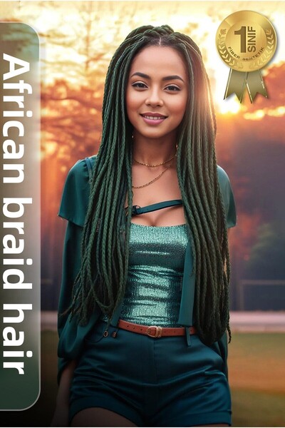 KONAK PERUK Африканска плетена прическа за раста и бокс плитки от тъмнозелена...