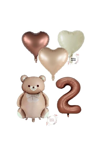BAL10 DÜNYASI Bal10 Brown Color Foil Balloon Set with Number Teddy Bear and H...